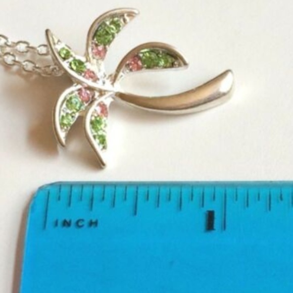 Vintage Silver Coconut Palm Tree Necklace 18" Crystal Island Plated Pendant - Picture 9 of 9